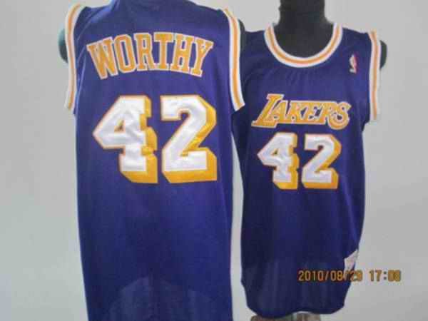 Lakers #42 James Worthy Stitched Purple Throwback NBA Jersey