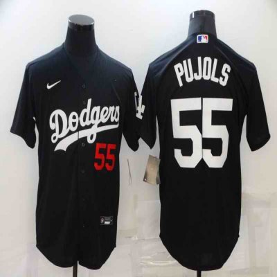 Men's Los Angeles Dodgers #55 Albert Pujols Black Cool Base Stitched Baseball Jersey