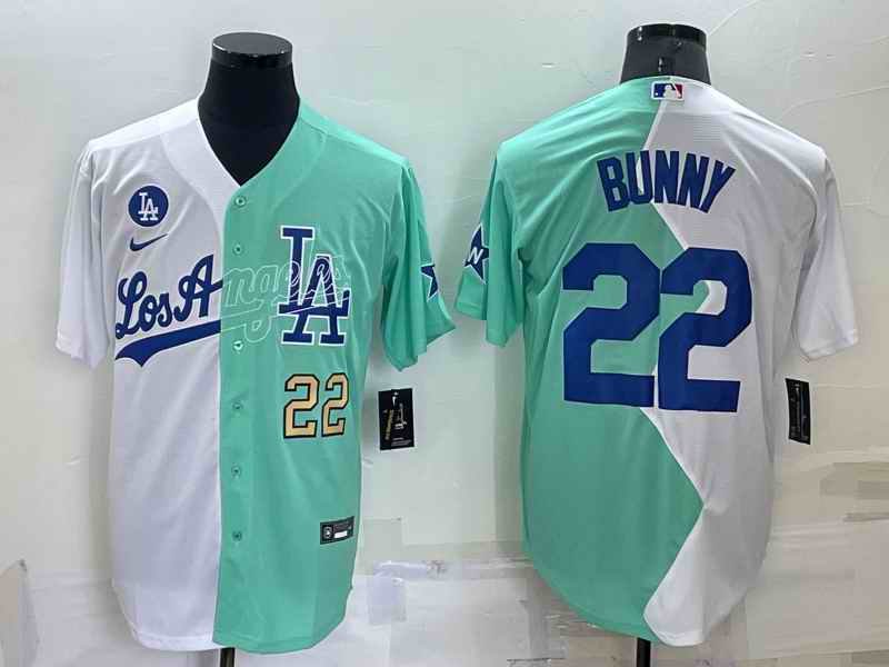 Men's Los Angeles Dodgers #22 Bad Bunny 2022 All-Star White/Green Cool Base Stitched Baseball Jersey