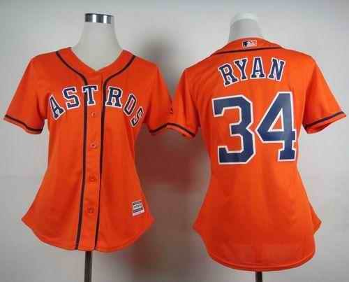 Astros #34 Nolan Ryan Orange Alternate Women's Stitched MLB Jersey