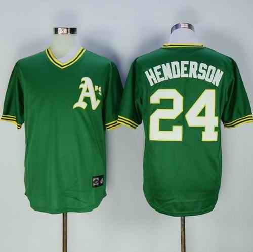 Mitchell And Ness Athletics #24 Rickey Henderson Green Throwback Stitched MLB Jersey