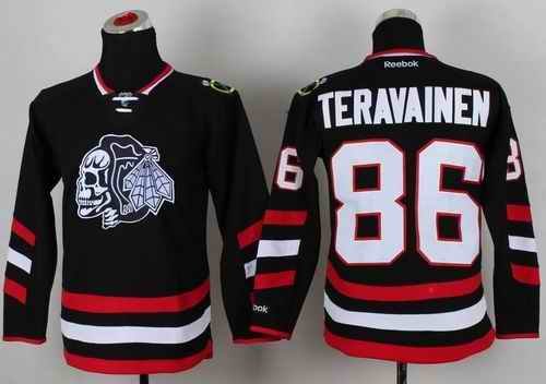 Blackhawks #86 Teuvo Teravainen Black(White Skull) 2014 Stadium Series Stitched Youth NHL Jersey