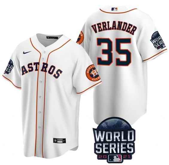 Men's Houston Astros #35 Justin Verlander 2021 White World Series Cool Base Stitched Baseball Jersey