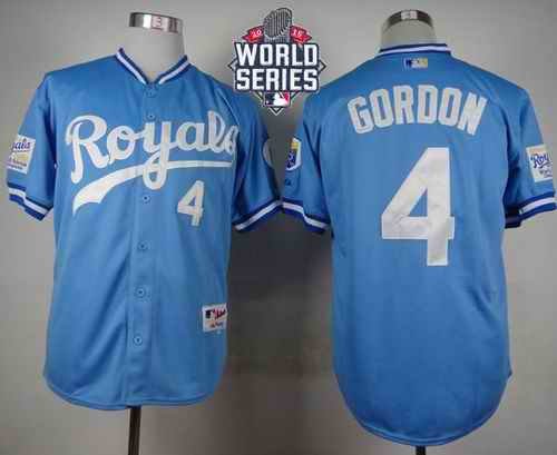 Royals #4 Alex Gordon Light Blue 1985 Turn Back The Clock W/2015 World Series Patch Stitched MLB Jersey