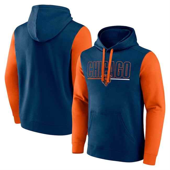 Men's Chicago Bears Navy/Orange Outline Pullover Hoodie