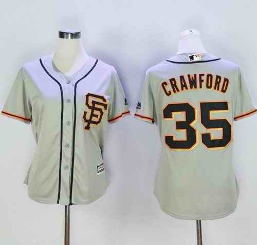 Giants #35 Brandon Crawford Grey Women's Road 2 Stitched MLB Jersey