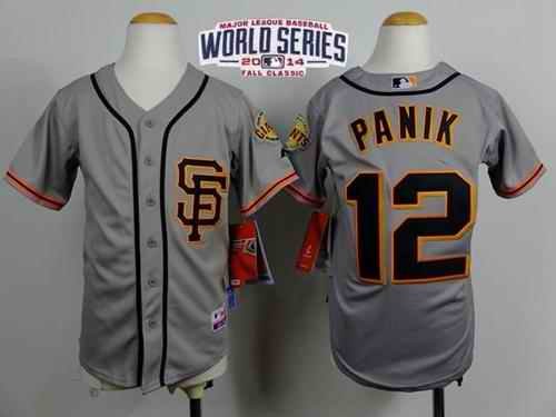 Giants #12 Joe Panik Grey Road 2 Cool Base W/2014 World Series Patch Stitched Youth MLB Jersey