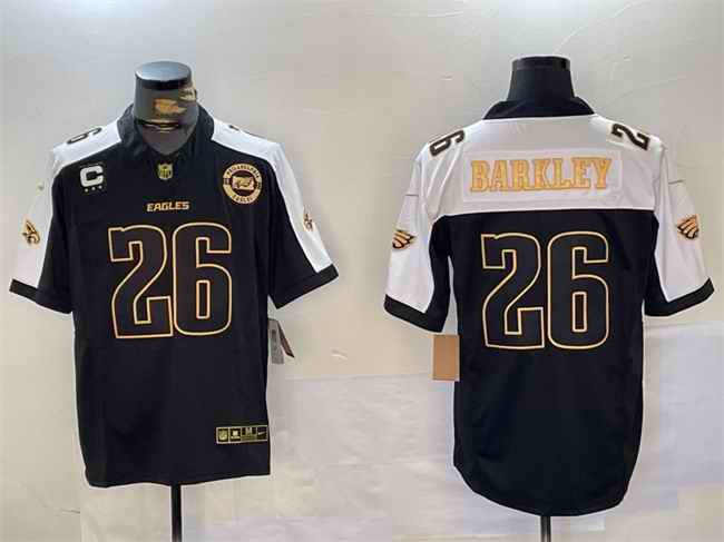 Men's Philadelphia Eagles #26 Saquon Barkley Black Gold 2024 New F.U.S.E. With 3-Star C Patch Stitched Football Jersey