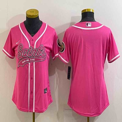 Women's New Orleans Saints Blank Pink With Patch Cool Base Stitched Baseball Jersey(Run Small)