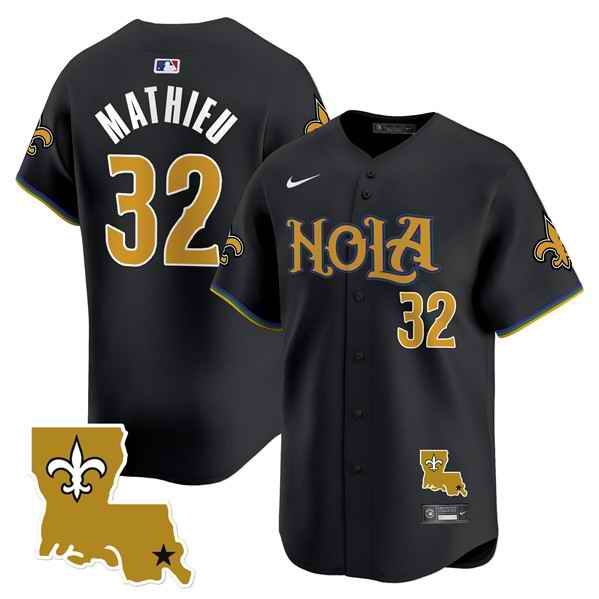 Men's New Orleans Saints #32 Tyrann Mathieu Black Cool Base Stitched Baseball Jersey