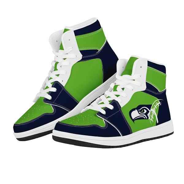 Men's Seattle Seahawks High Top Leather AJ1 Sneakers 001