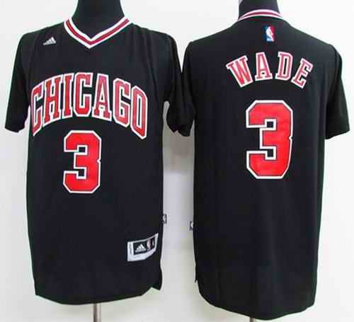 Bulls #3 Dwyane Wade Black Short Sleeve Stitched NBA Jersey