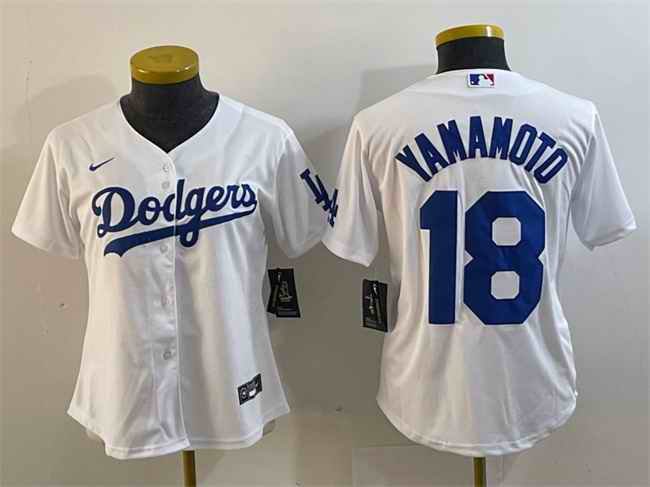 Women's Los Angeles Dodgers #18 Yoshinobu Yamamoto White Stitched Jersey(Run Small)