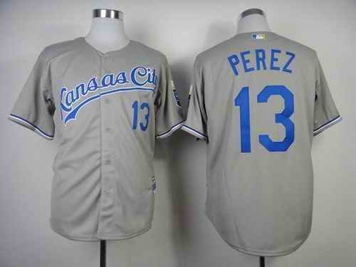 Royals #13 Salvador Perez Grey Cool Base Stitched MLB Jersey