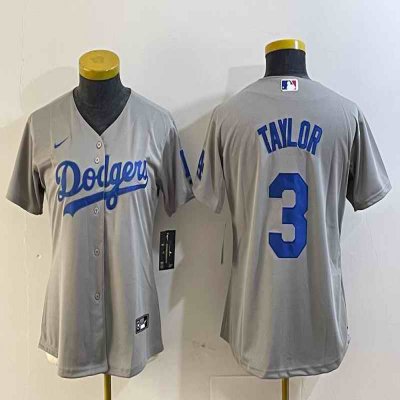 Women's Los Angeles Dodgers #3 Chris Taylor Grey Stitched Jersey(Run Small)