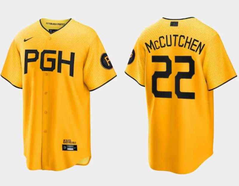 Men's Pittsburgh Pirates #22 Andrew McCutchen Gold 2023 City Connect Stitched Jersey