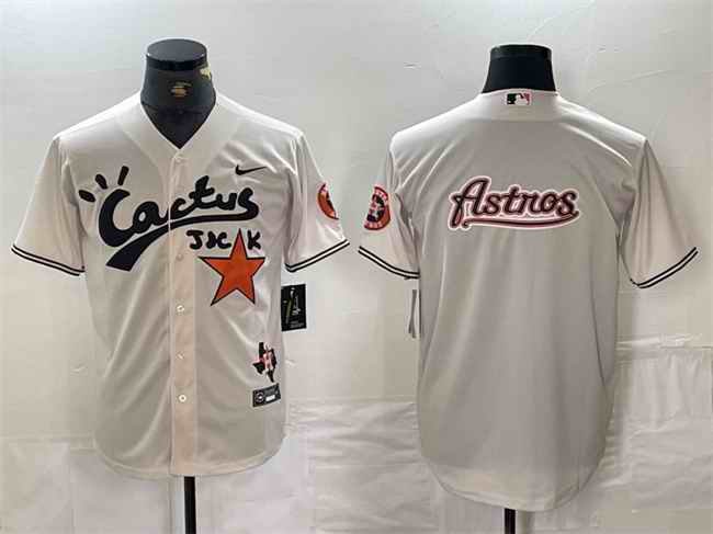 Men's Houston Astros Team Big Logo Cream Cactus Jack Vapor Premier Limited Stitched Baseball Jersey