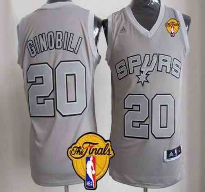 Spurs #20 Manu Ginobili Grey Big Color Fashion Finals Patch Stitched NBA Jersey