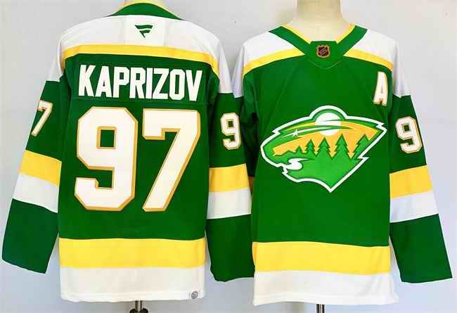 Men's Minnesota Wild #97 Kirill Kaprizov Green 2024-25 Alternate With A  Patch Stitched Hockey Jersey