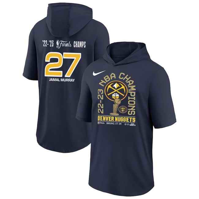 Men's Denver Nuggets #27 Jamal Murray Navy Performance Short Sleeve Pullover Hoodie