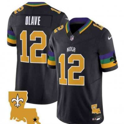 Men's New Orleans Saints #12 Chris Olave Black 2024 F.U.S.E. Vapor Limited Stitched Jersey