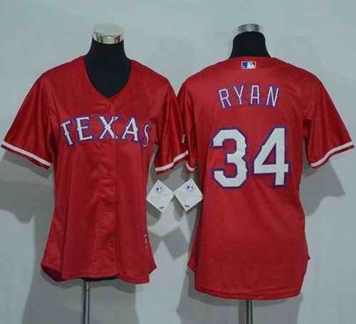 Rangers #34 Nolan Ryan Red Women's Alternate Stitched MLB Jersey