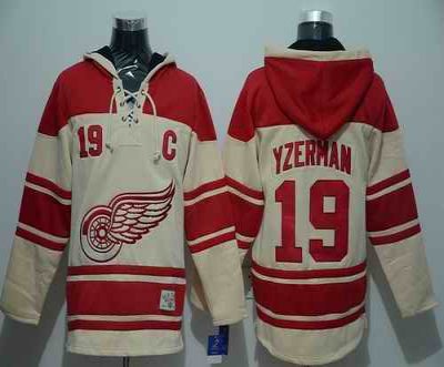 Red Wings #19 Steve Yzerman Cream Sawyer Hooded Sweatshirt Stitched NHL Jersey