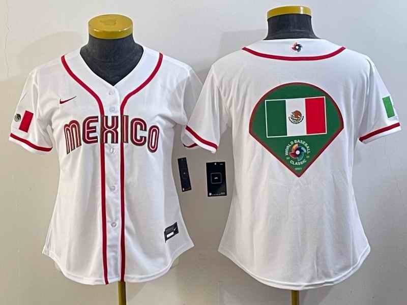 Women's Mexico Baseball 2023 White Big Logo World Baseball Classic Stitched Jersey(Run Small)