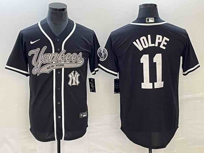 Men's New York Yankees #11 Anthony Volpe Black With Patch  Cool Base Stitched Baseball Jersey