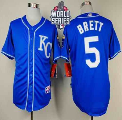 Royals #5 George Brett Light Blue Alternate 2 Cool Base W/2015 World Series Patch Stitched MLB Jersey