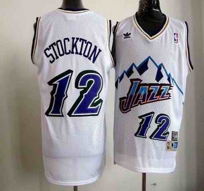 Jazz #12 John Stockton White Throwback Stitched NBA Jersey