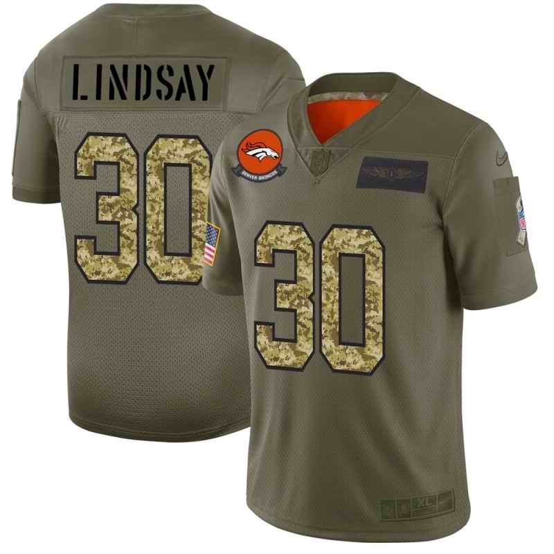 Men's Denver Broncos #30 Phillip Lindsay 2019 Olive/Camo Salute To Service Limited Stitched NFL Jersey