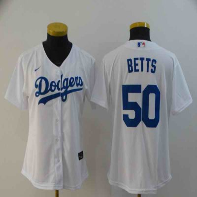 Women's Los Angeles Dodgers #50 Mookie Betts White Cool Base Stitched MLB Jersey(Run Small)