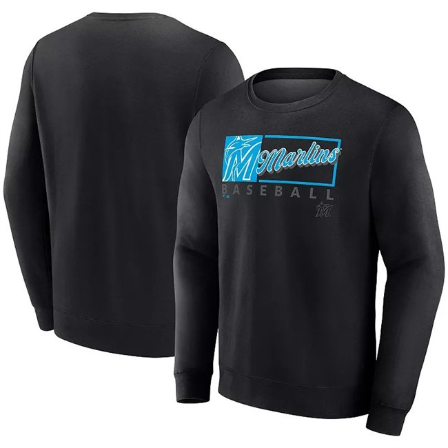 Men's Miami Marlins Black Focus Fleece Pullover Sweatshirt