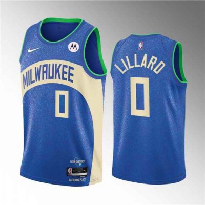 Youth Milwaukee Bucks #0 Damian Lillard Blue 2023/24 City Edition Stitched Basketball Jersey