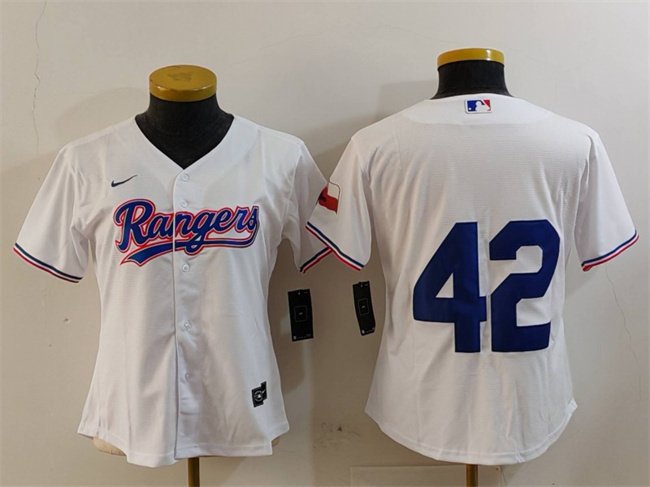 Women's Texas Rangers #42 Jackie Robinson White With Patch Stitched Baseball Jersey(Run Small)