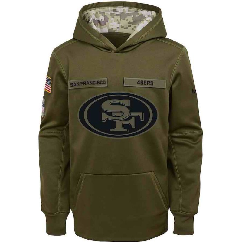 Youth San Francisco 49ers Olive Salute to Service Pullover Performance NFL Hoodie