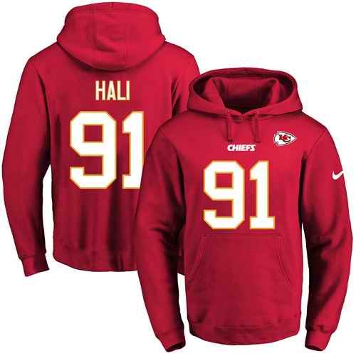 Nike Chiefs #91 Tamba Hali Red Name & Number Pullover NFL Hoodie