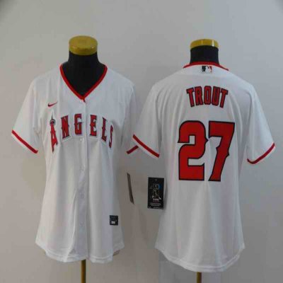 Women's Los Angeles Angels #27 Mike Trout White Cool Base Stitched MLB Jersey