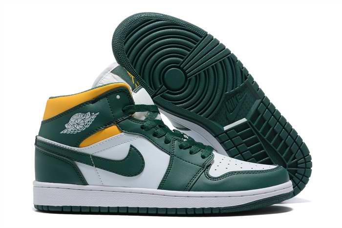 Men's Running Weapon Air Jordan 1 White/Green/Yellow Shoes 0340