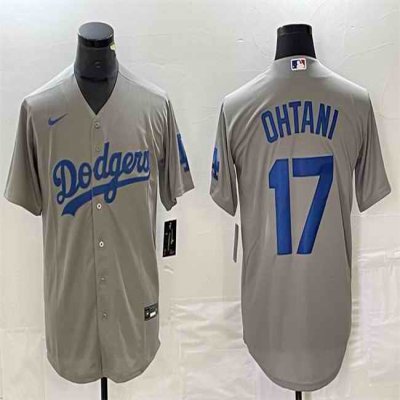 Men's Los Angeles Dodgers #17 Shohei Ohtani Grey Cool Base Stitched Jersey