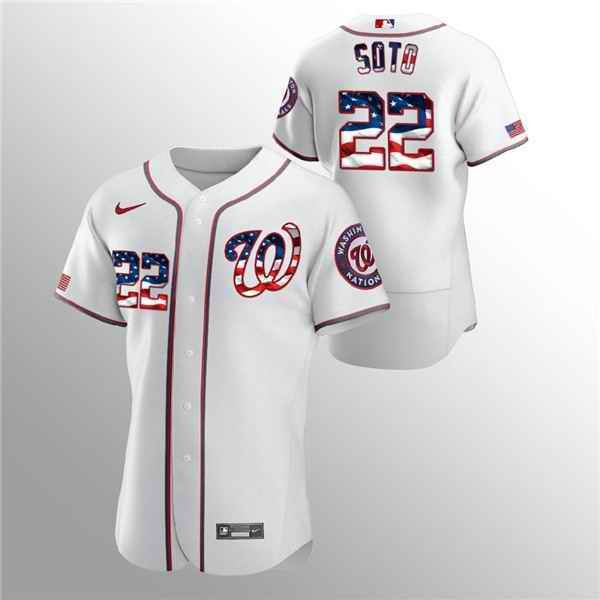 Men's Washington Nationals #22 Juan Soto White 2020 Stars & Stripes Flex Base Stitched Jersey