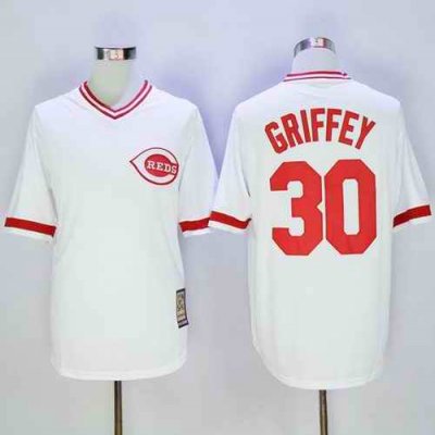 Mitchell And Ness Reds #30 Ken Griffey White Throwback Stitched MLB Jersey