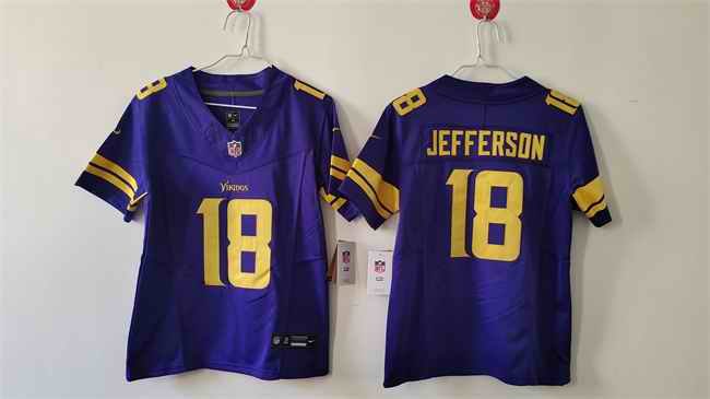 Youth Minnesota Vikings #18 Justin Jefferson Purple F.U.S.E. Color Rush  Limited Stitched Jersey