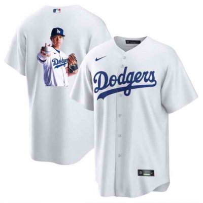 Men's Los Angeles Dodgers #17 Shohei Ohtani White Big Logo Cool Base Stitched Jersey