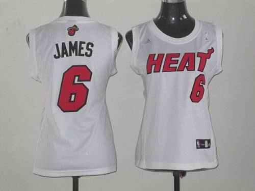 Heat #6 LeBron James White Women Fashion Stitched NBA Jersey