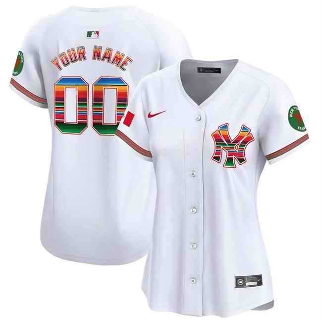 Women's New York Yankees Customized White Mexico Vapor Premier Limited Stitched Baseball Jersey(Run Small)