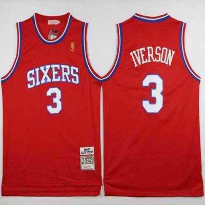 76ers #3 Allen Iverson Stitched Red NBA Jersey