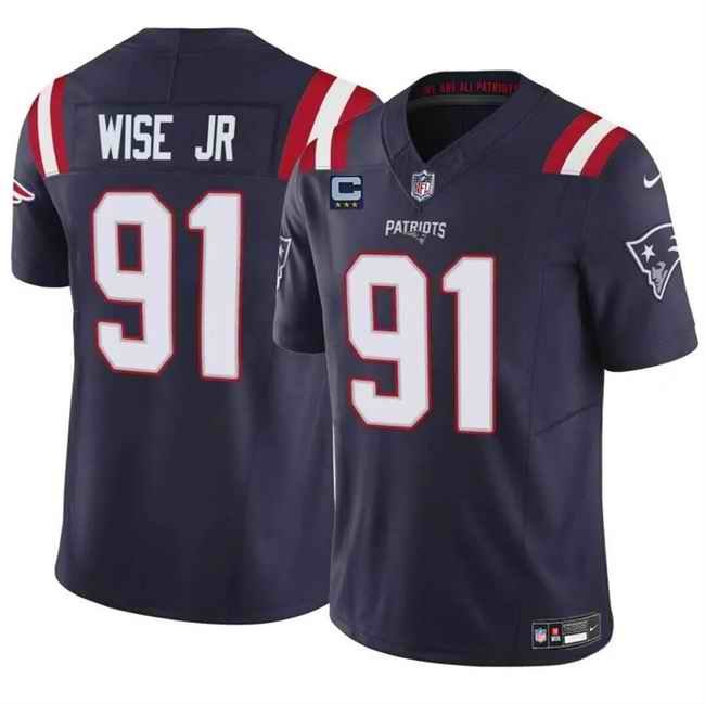 Men's New England Patriots #91 Deatrich Wise Jr Navy 2024 F.U.S.E. With 3-Star C Patch Vapor Limited Stitched Football Jersey