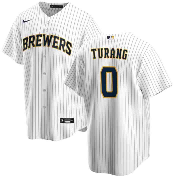 Men's Milwaukee Brewers #0 Brice Turang White Cool Base Stitched Jersey